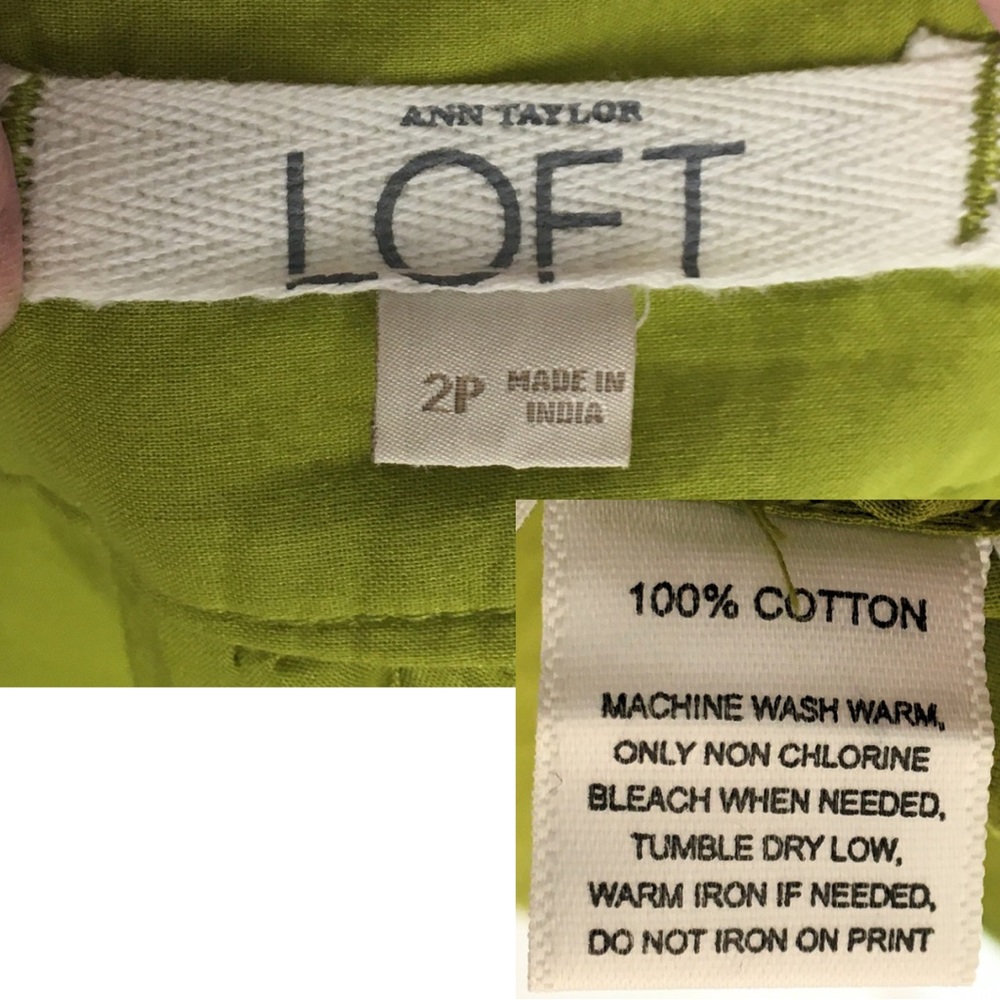 Loft Green Cotton Eyelet Delicate Gathered Layered Skater Skirt Petite size 2P - Picture 12 of 13